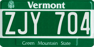 VT license plate ZJY704