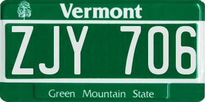 VT license plate ZJY706