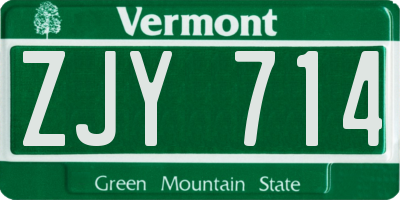 VT license plate ZJY714