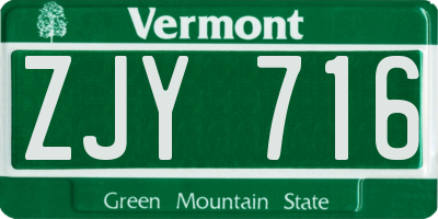 VT license plate ZJY716