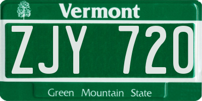 VT license plate ZJY720