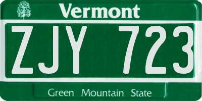 VT license plate ZJY723