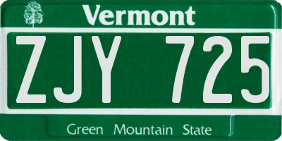 VT license plate ZJY725