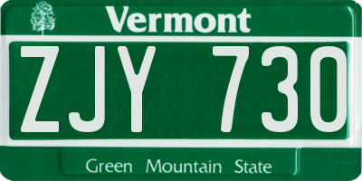 VT license plate ZJY730