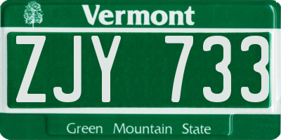 VT license plate ZJY733