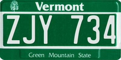 VT license plate ZJY734
