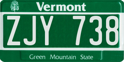 VT license plate ZJY738