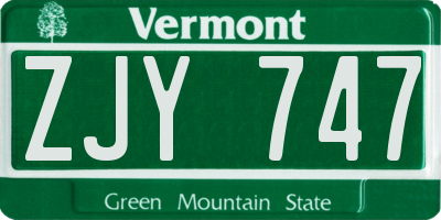 VT license plate ZJY747