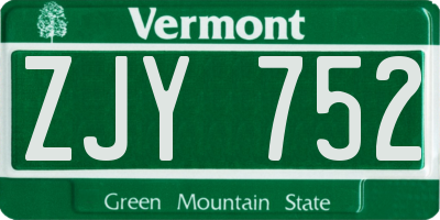 VT license plate ZJY752