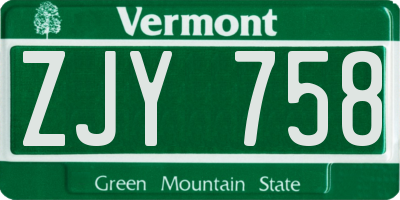 VT license plate ZJY758