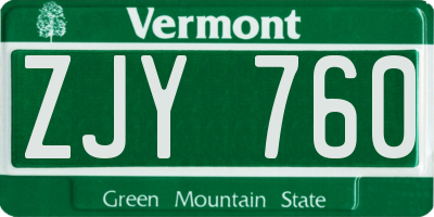 VT license plate ZJY760