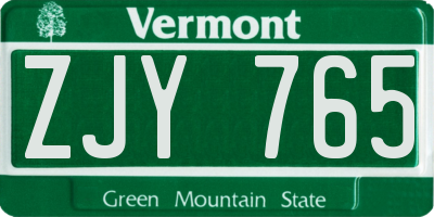 VT license plate ZJY765