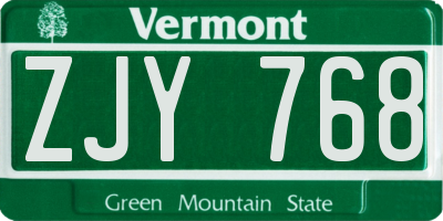 VT license plate ZJY768