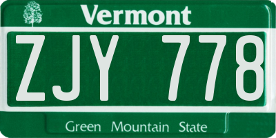 VT license plate ZJY778