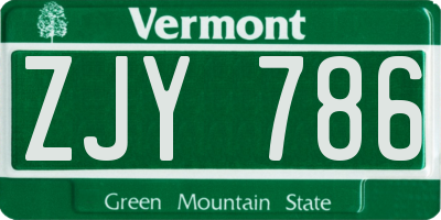 VT license plate ZJY786