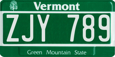 VT license plate ZJY789