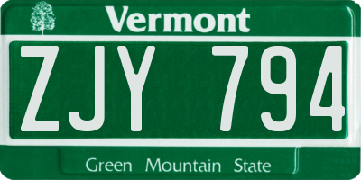 VT license plate ZJY794