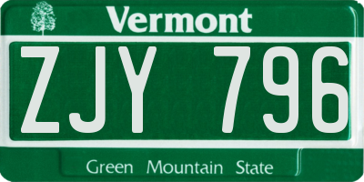 VT license plate ZJY796