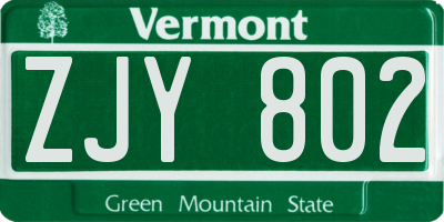 VT license plate ZJY802