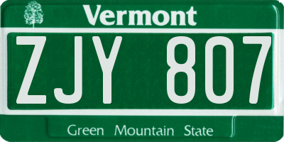 VT license plate ZJY807