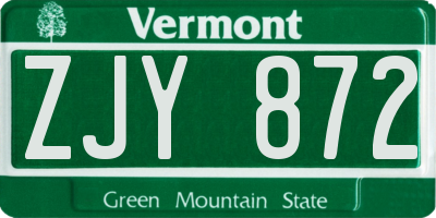 VT license plate ZJY872