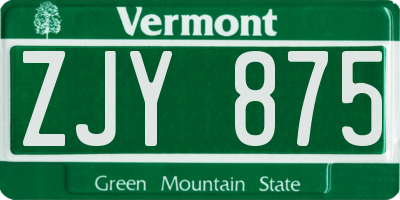VT license plate ZJY875