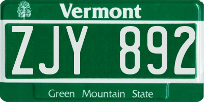 VT license plate ZJY892