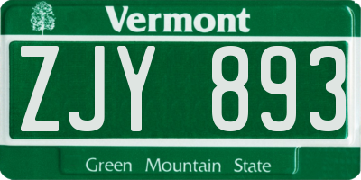 VT license plate ZJY893