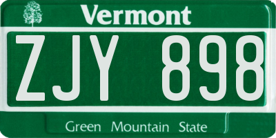 VT license plate ZJY898