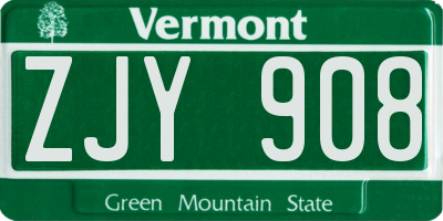 VT license plate ZJY908