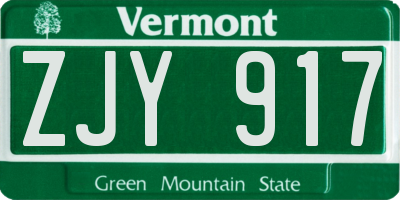 VT license plate ZJY917
