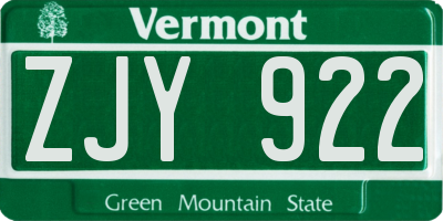 VT license plate ZJY922