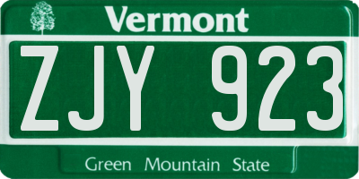 VT license plate ZJY923