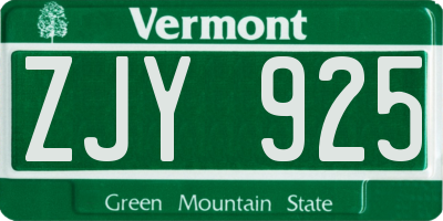 VT license plate ZJY925