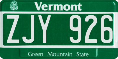 VT license plate ZJY926