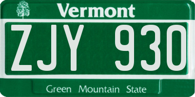 VT license plate ZJY930