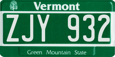VT license plate ZJY932