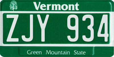 VT license plate ZJY934