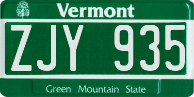 VT license plate ZJY935