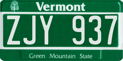 VT license plate ZJY937