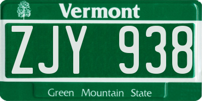 VT license plate ZJY938