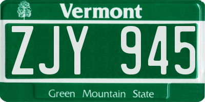 VT license plate ZJY945