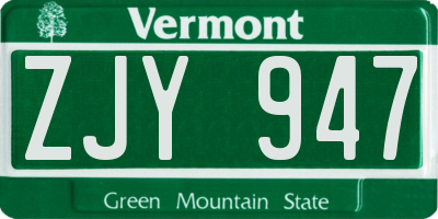 VT license plate ZJY947