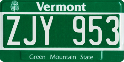 VT license plate ZJY953