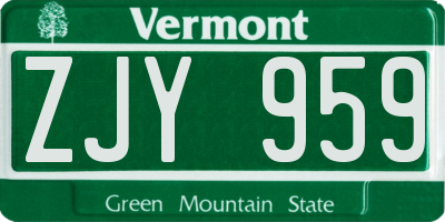 VT license plate ZJY959