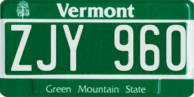 VT license plate ZJY960
