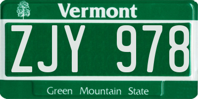 VT license plate ZJY978
