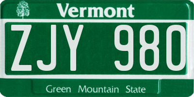 VT license plate ZJY980