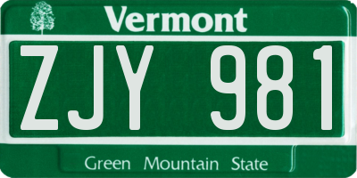 VT license plate ZJY981