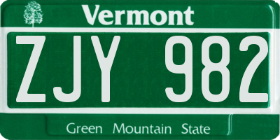 VT license plate ZJY982
